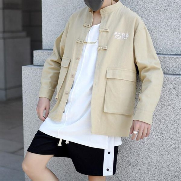 

2019 summer tang clothes chinese style men buckle pockets casual jackets male vintage jacket mandarin collar, Black;brown