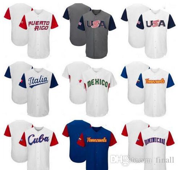 

men's usa canada dominican republic puerto rico mexico venezuela cuba baseball 2017 world baseball classic customs team jerseys, Black