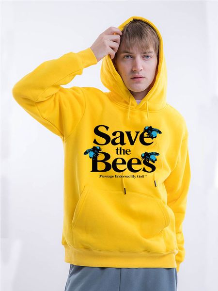 

europe and america save bees men's and women's hooded pullover street trend plus velvet hooded long sleeve shirt, Black