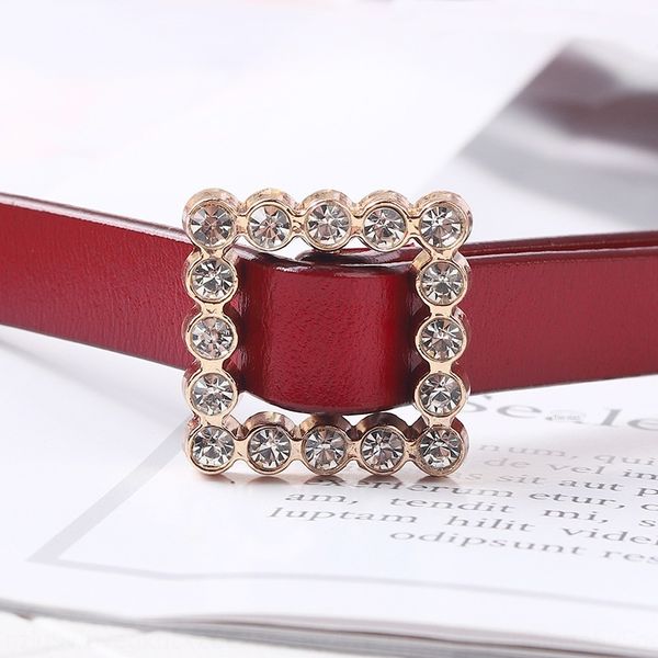 

summer 2020 leather thin diamond women's small women's simple belt diamond all-match leather belt, Black;brown