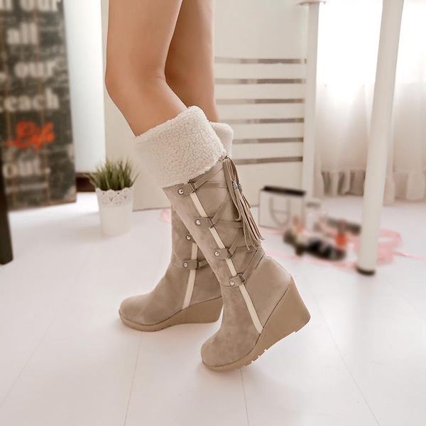 

women's winter boots to mid-calf-colored wedges winter boots with tassels warm women's with laces, Black