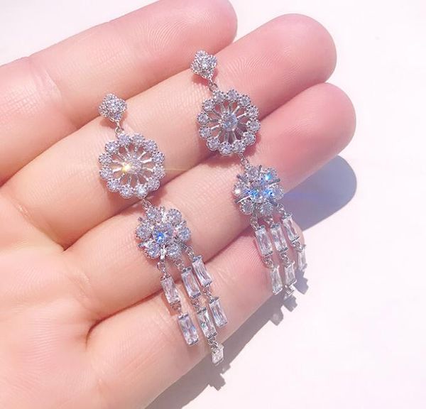 

crystal dangle earrings for women jewelry s925 needle party wedding earrings long tassel, Silver