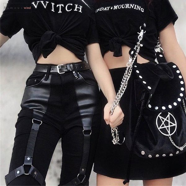 

карандаш брюки cargo женщины punk rock pu leather лоскутные штаны black kpop joggers уличная девушка готическая весна вскользь узкие брюки, Black;white