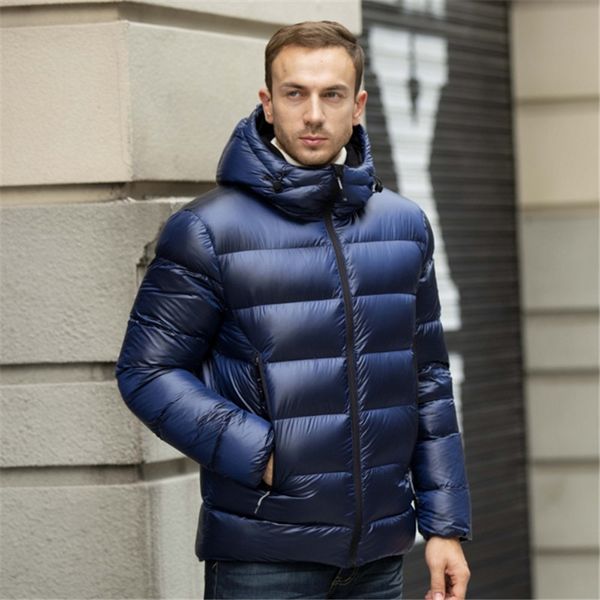 

male warm jacket coats solid hooded casual thicken outwear winter down jacket fashion casual men 80% white down coat, Black