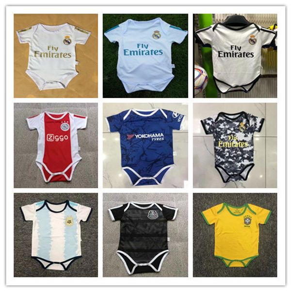 

19 20 new baby soccer jerseys short sleeved jumpsuit real madrid ajax baby triangle climb clothes loveclily hazard isco mbappe jerseys, Black;yellow