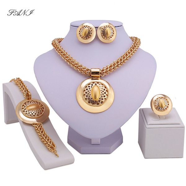 

fani 2019 exquisite dubai gold jewelry set brand nigerian wedding woman accessories jewelry set statement wholesale, Silver