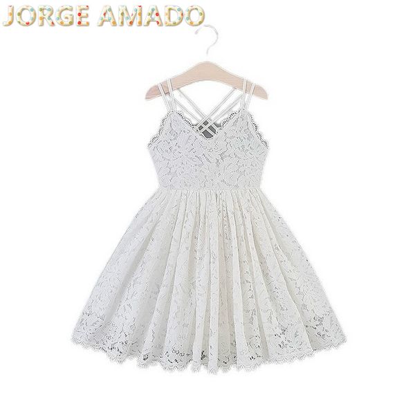 

wholesale girls dress 2020 summer new kids princess dress for girl white lace v-neck halter dress children clothes e15181, Red;yellow
