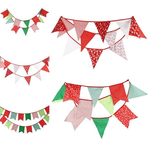 

wholesale-12pcs printed cotton christmas cloth banner flag hang flags organized party decorations supplies christmas decorations for home