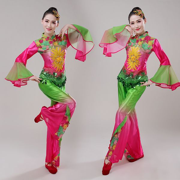 

new yangko dance costume chinese traditional clothing for women chinese fan dance clothes, Black;red