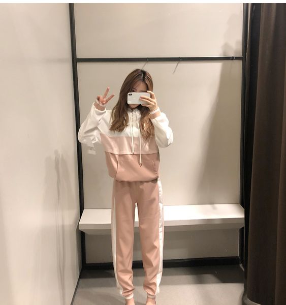 

new women 2 pcs tracksuit sports long sleeve sweatshirts thin fleece joggers suits running set workout spring sportswear, Gray