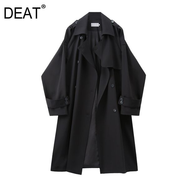 

deat] women black ribbon oversized long trench new lapel long sleeve loose fit windbreaker fashion tide spring 2020 13s164, Tan;black