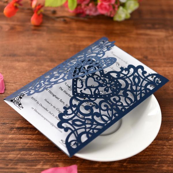 

10 set wedding lace flower invitations card hollow invitation greeting card, Black