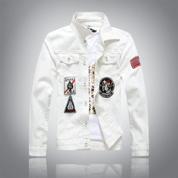 

autumn jean jacket new tide han edition men long sleeve cowboy coat white patches cowboy clothing dj6609, Black;brown