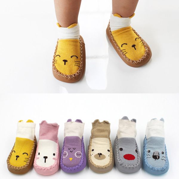 

socks baby children cartoon newborn baby girls boys anti-slip socks slipper shoes boots autumn winter gray,blue,yellow ,pink z8