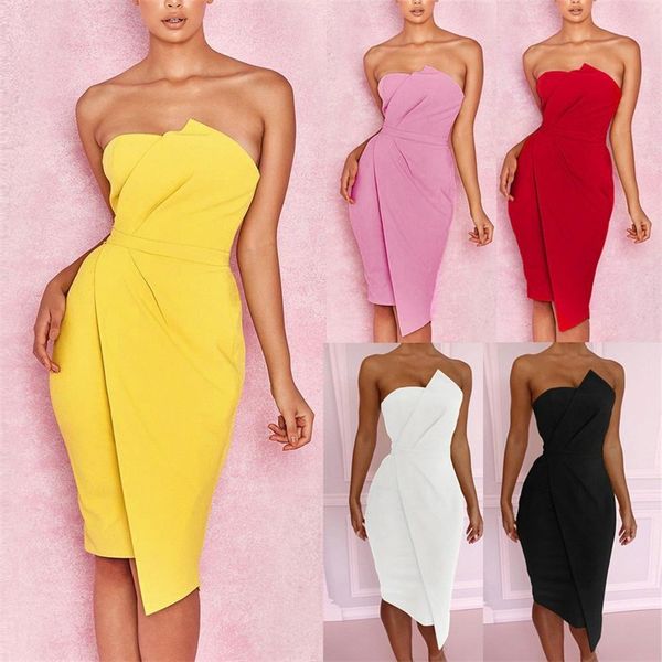 

2020 mermaid evening dresses strapless sleeveless ruched satin short prom dress simple knee-length formal party dress, Black;red