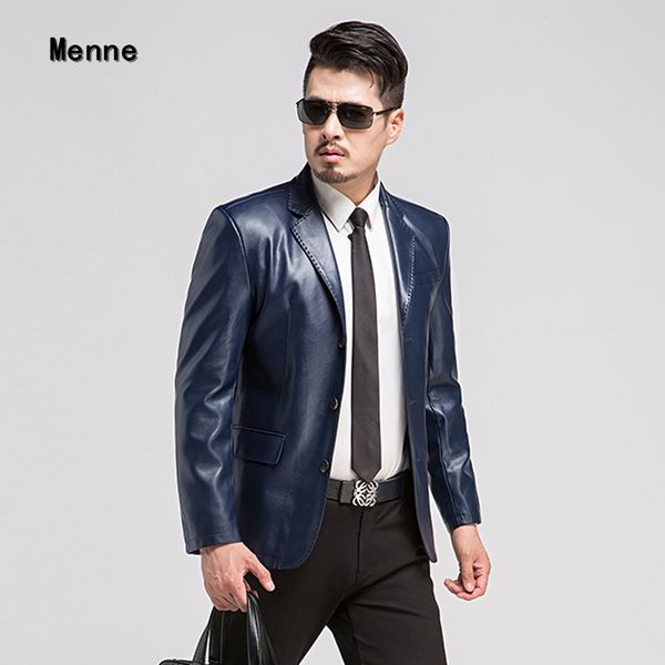 

menne spot young men business casual oversize leather suit ultrafine leather clothing, Black