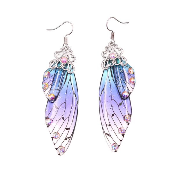 

new fashion handmade wing drop earrings fairy tale cicada wings earrings women foil rhinestone earrings vintage bridal jewelry, Silver