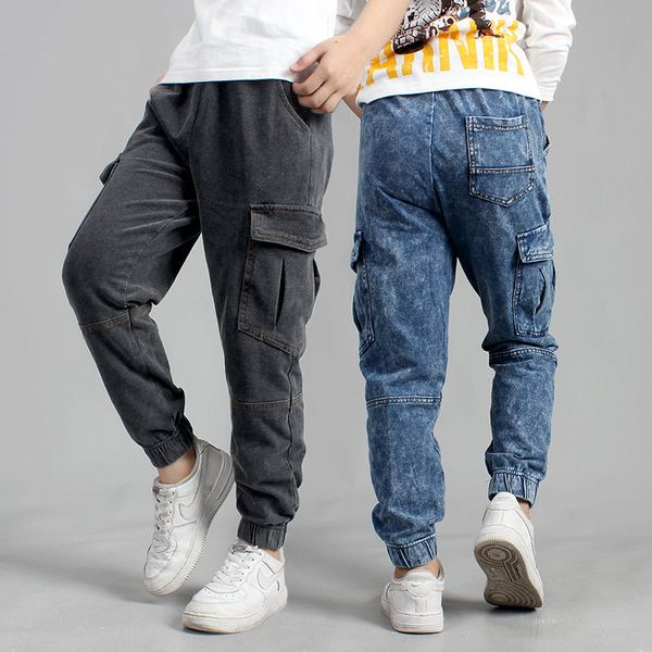 

children jeans 2020 spring/autumn fashion kids kniited casual denim trousers pants for teen boys120-160 cm wear dwq756, Blue