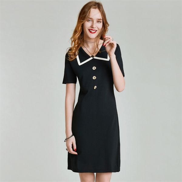 

хавва 2020 лета новый сарры пряжи с отворотом вязание-line платье q5495, Black;gray