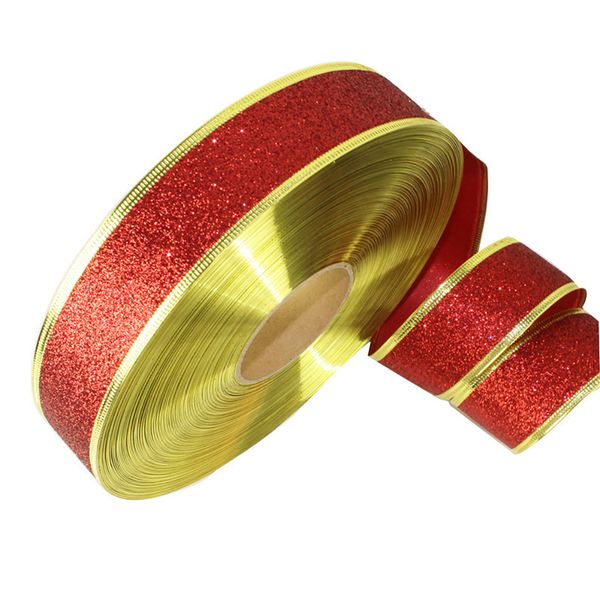 

79 inches decorations christmas ribbon wired edge holiday shimmer fabric glitter diy craft christmas decorations(red) red rim