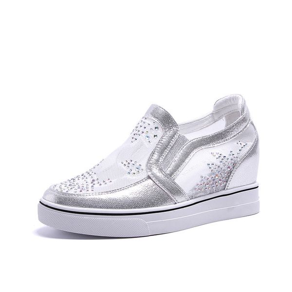 

rhinestone slip on wedges shoes for women white sneakers summer fashionable shoes woman high heel sneakers platform vulcanized shoes, Black