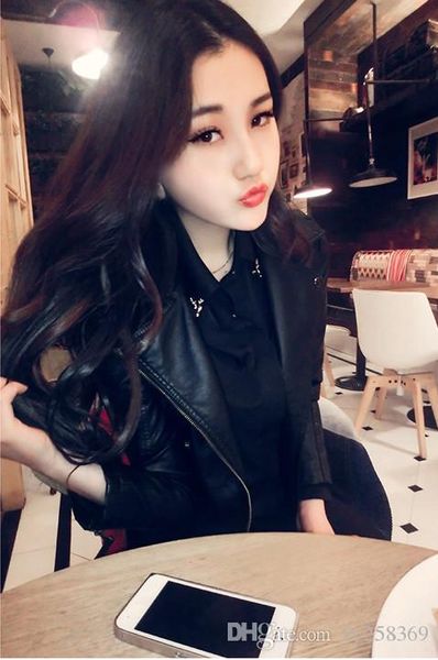 

женская кожа pu весна и осенью новой корейского короткого раздел тонких локомотивных дам кожа большого размера пальто, Black