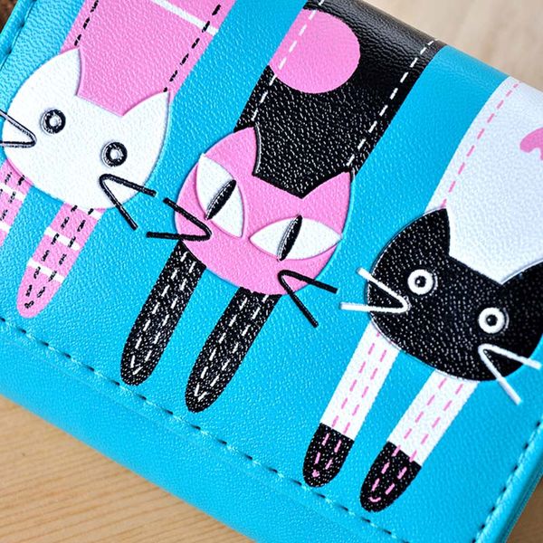 

selling women coin purse pu leather cartoon cat card holder ladies casual clutch money bag short wallet -b5, White