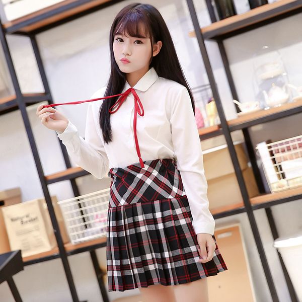 

japanese school uniform for girls jk students uniform cosplay costume cute women sailor white shirt + plaid skirt