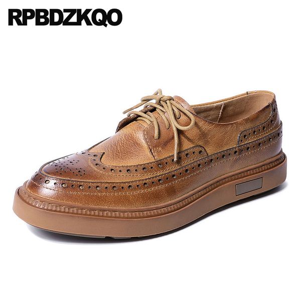 

cow leather brogue real lace up black prom wedding oxfords italy wingtip british style dress brown genuine men shoes italian