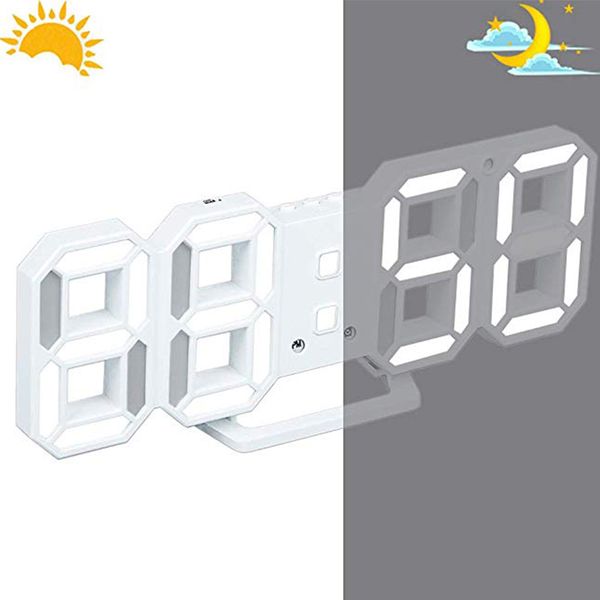 

modern digital 3d led wall clock alarm clocks snooze clock with 12/24 hour display can csv
