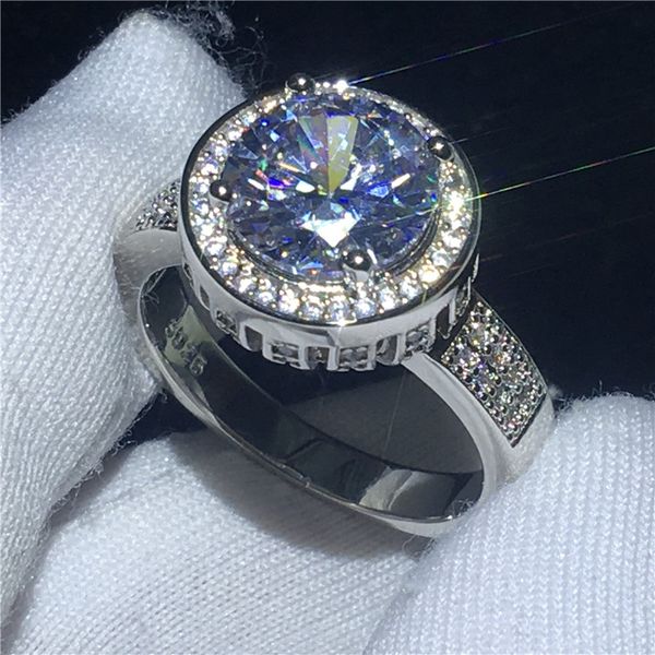 Vecalon grande promessa dedo anel 925 esterlina prata 4ct diamante festa de casamento anéis para mulheres homens moda jóias presente
