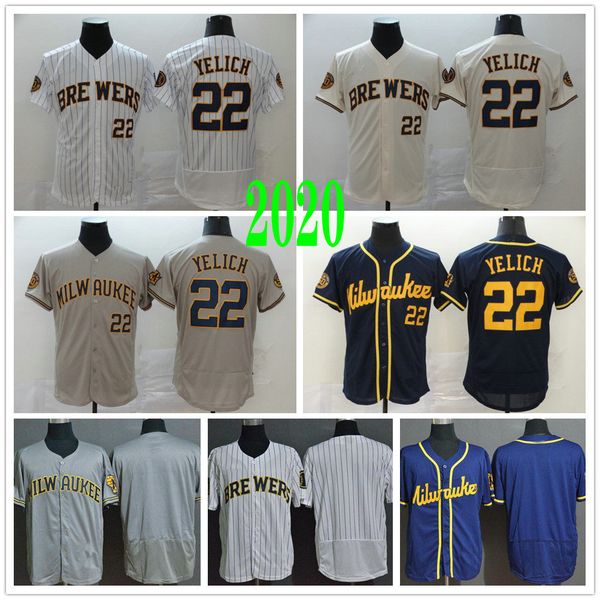 

2020 new milwaukee #22 christian yelich brewers jersey blank christian yelich stitched home away navy white cream grey baseball jerseys, Blue;black