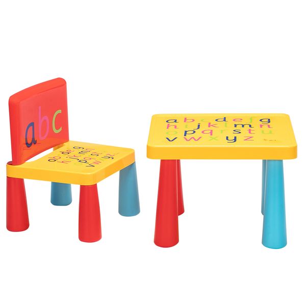 

plastic children table and chair set mushroom leg letters pattern kids furniture set