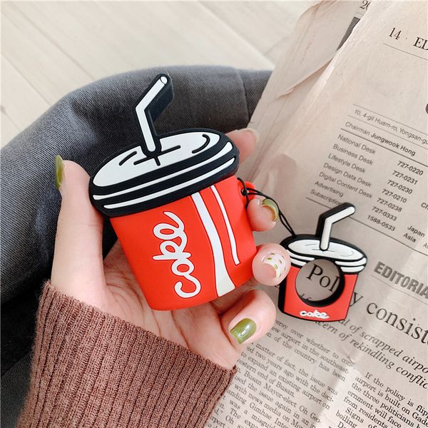 

for airpods case cute cartoon coke pattern earphone cases for apple airpods 2 cover funda with finger ring strap
