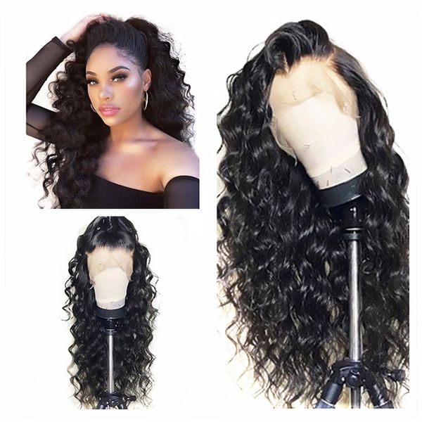 4 Natural Black Long Kinky Curly Hair Cheap Synthetic Lace Front