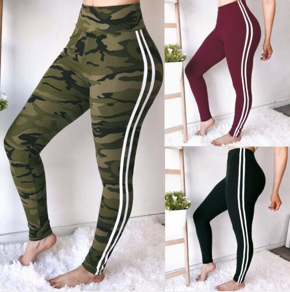 

женщины спорт jogger брюки узкие спортивные sweatpants полосатый камуфляж pantalones, Black;white