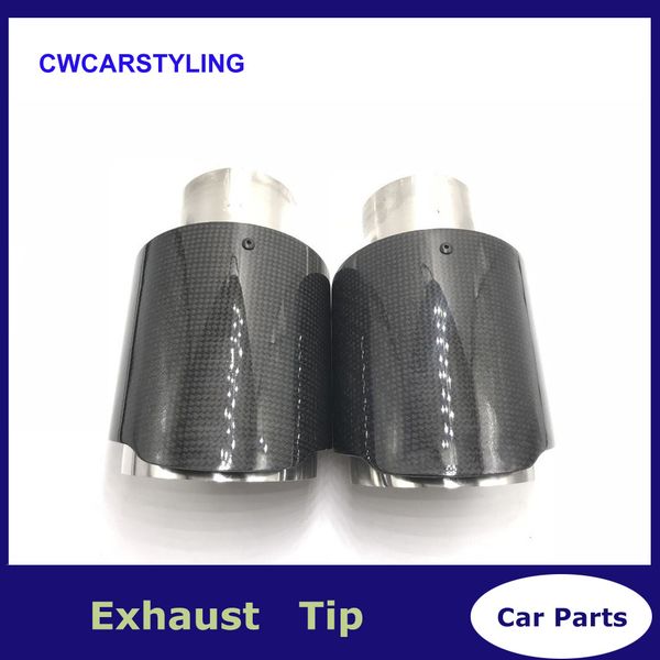 

2pcs ak car bright carbon fiber exhaust end pipes single muffler tips