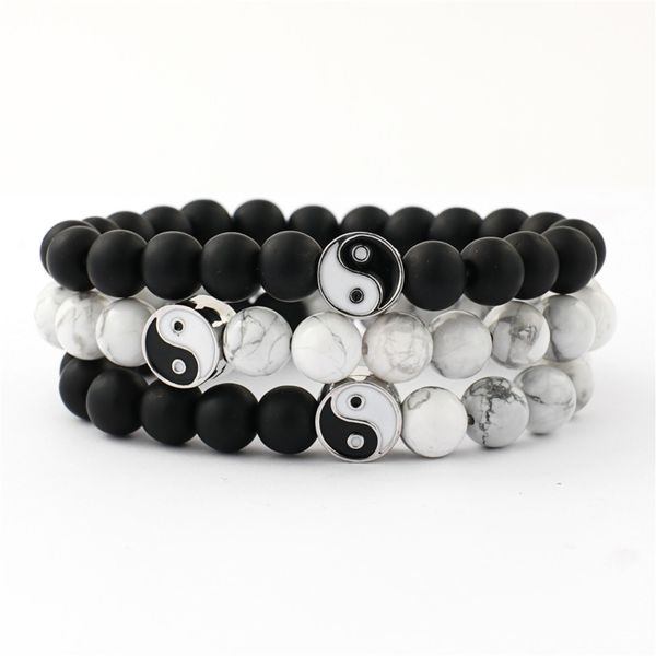 

12pcs/lot distance bracelet classic natural stone white and black yin yang beaded bracelets for men women friend