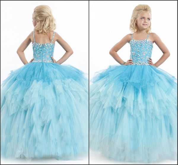 

2020 glitz girl' pageant dresses beauty bling crystal бисером холтер зашнуровать назад пышные складки многоуровневое бальное платье цветок, White;red