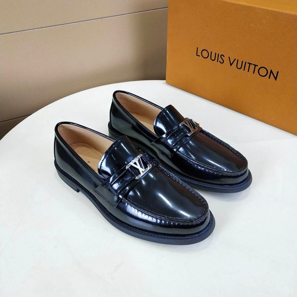 

design leather shoes wedding party men's bright leather loafers business flat shoes oxford lunch men's party dating essential, Black