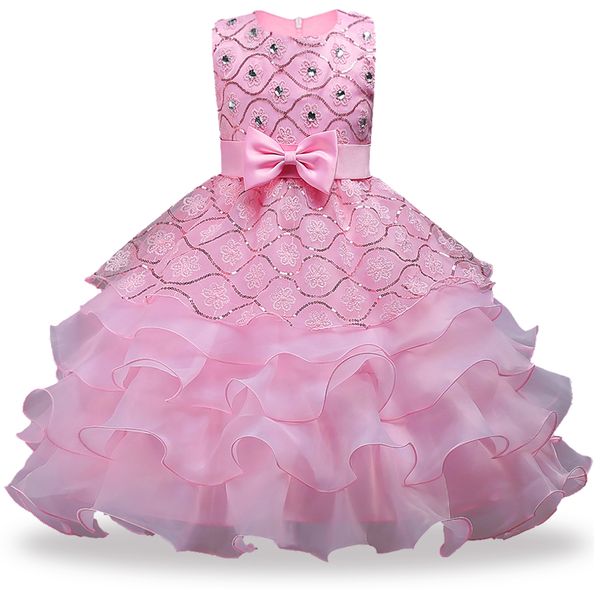 

christmas dress for girls clothes flower girls dress white wedding pageant diamond lace sequined gown princess party dresses, Red;yellow