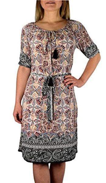 

peach couture tribal vintage boho neck tie floral print summer shift dress, Black;gray