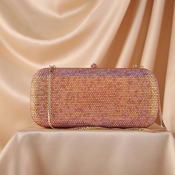 

2020 ladies full diamond magic color rhinestone bag rectangular crystal banquet clutches golden dinner wedding bridal bag