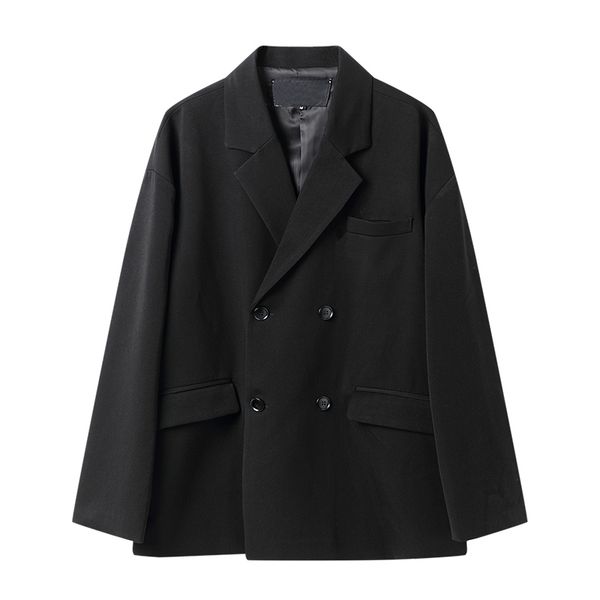 

male vintage fashion streetwear hip hop blazer coat outerwear men double breasted casual loose suit jacket, White;black