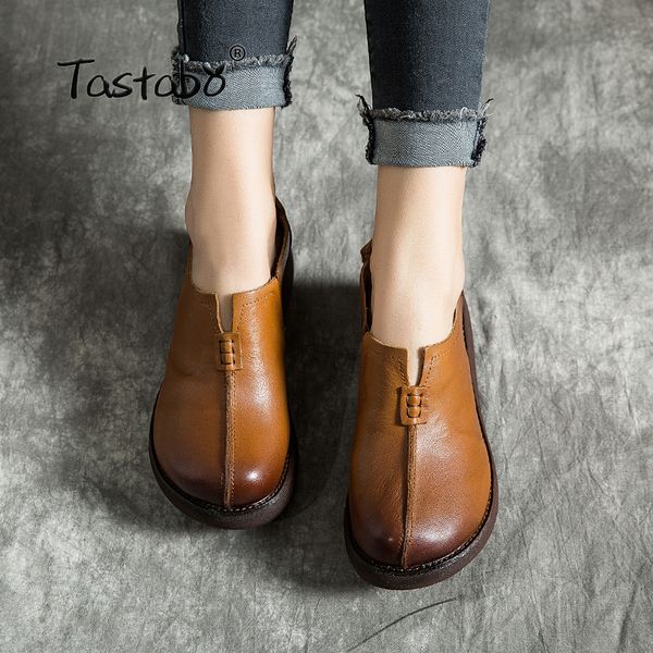 

tastabo маффин с низом женская обувь плоские женские туфли однотонный дизайн кожа ручной работы женская удобная, Black