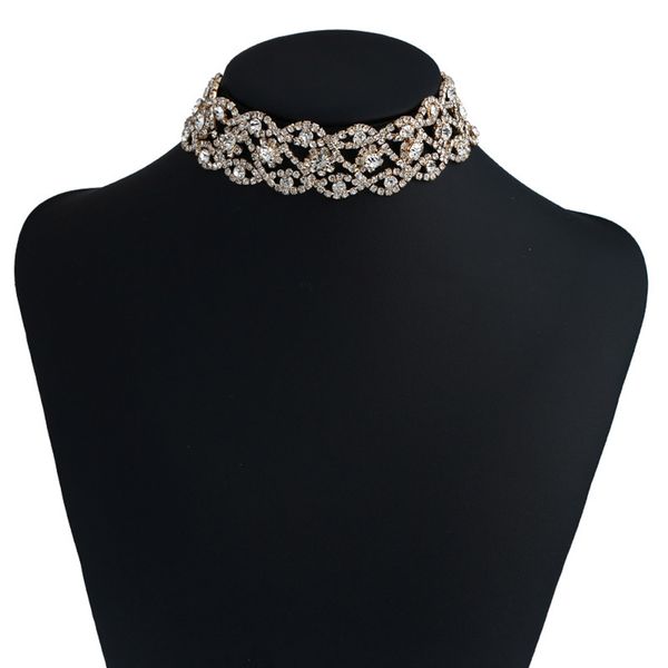

fashion luxury full big rhinestone choker crystal statement necklace women chokers chunky necklace collier wedding jewellery, Golden;silver