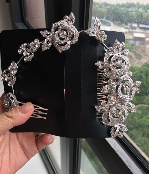 

slam styling crystal long wedding hair comb bridal hair accessories handmade hair jewelry, Golden;white