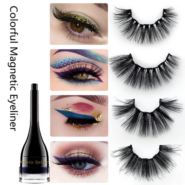 Eyeliner magnetico Ciglia finte Set Eyeliner impermeabile Magnetico spesso lungo Ciglia finte Strumenti per il trucco Juego De Pestanas Postizas Con Delineador Magnetico