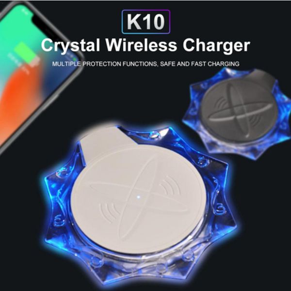 

K10 qi cry tal wirele charging pad 5w portable for am ung 10 9 8 7edge iphone x max xr x 8 plu phone wirele fa t charger