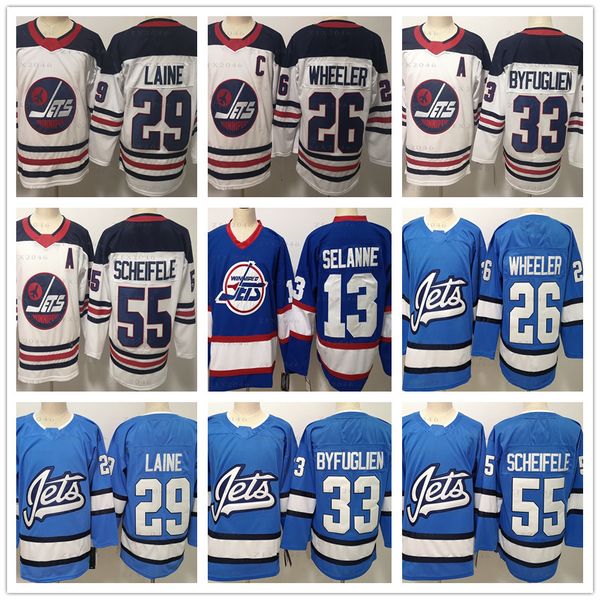 

29 Patrik Laine 26 Blake Wheeler 33 Dustin Byfuglien 13 Selanne 55 Mark Scheifele White Blue Men's Winnipeg Jets Hockey Jerseys
